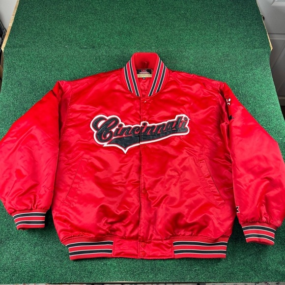 Cincinnati Bearcats Satin Bomber Jacket Mens XXL Red Spellout Logo Snap Button